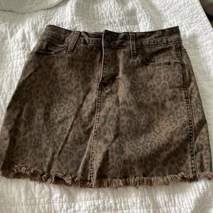 Leopard print juniors mini jean skirt